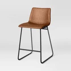 Bowden Faux Leather Counter Height Barstool Caramel - Threshold™: Modern Armless Design, Metal Legs, 24" Seat Height