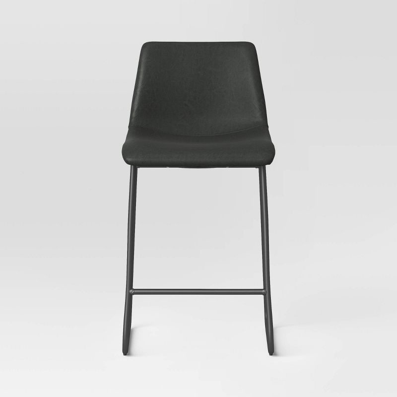 slide 3 of 6, Bowden Faux Leather Counter Height Barstool Dark Gray - Threshold™: Modern Armless Upholstered Seat, Metal Legs, 24" Height, 1 ct