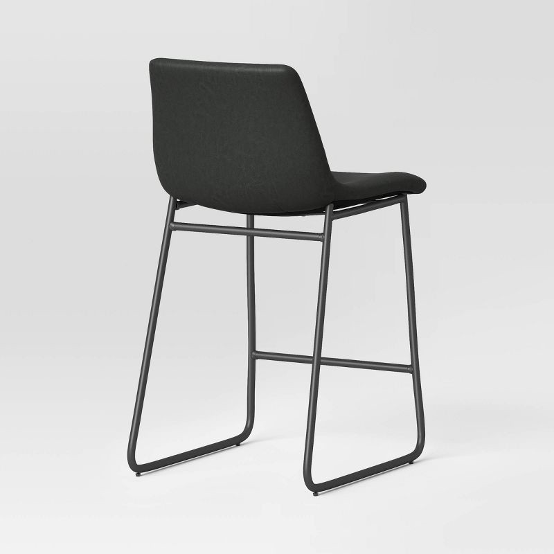 slide 4 of 6, Bowden Faux Leather Counter Height Barstool Dark Gray - Threshold™: Modern Armless Upholstered Seat, Metal Legs, 24" Height, 1 ct