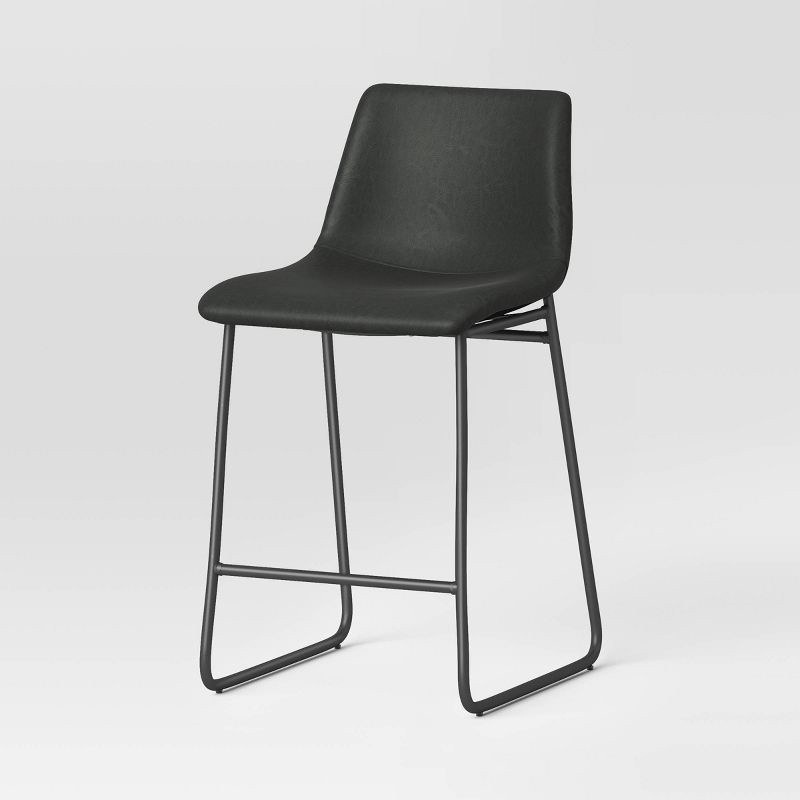 slide 1 of 6, Bowden Faux Leather Counter Height Barstool Dark Gray - Threshold™: Modern Armless Upholstered Seat, Metal Legs, 24" Height, 1 ct