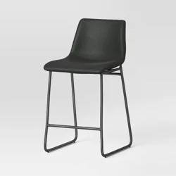 Bowden Faux Leather Counter Height Barstool Dark Gray - Threshold™: Modern Armless Upholstered Seat, Metal Legs, 24" Height