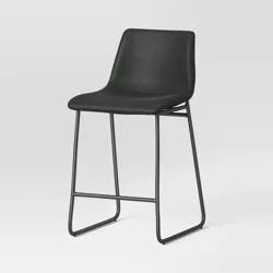 Bowden Faux Leather Counter Height Barstool Dark Gray - Threshold™: Modern Armless Upholstered Seat, Metal Legs, 24" Height