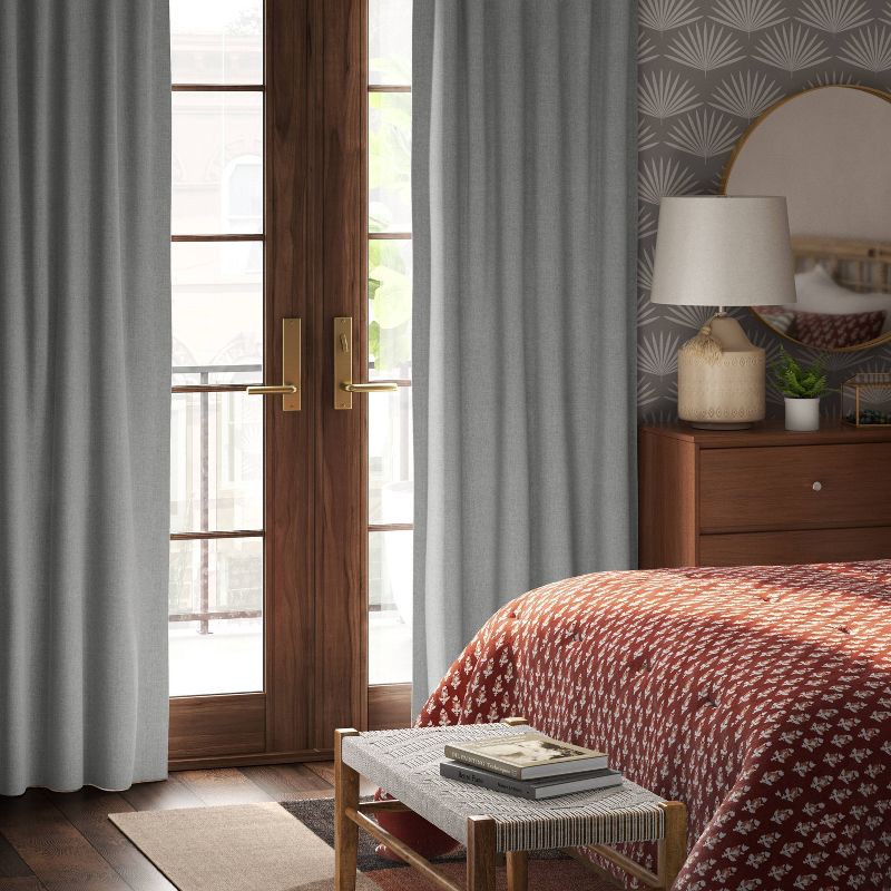 slide 2 of 7, 2pk 50"x63" Blackout Aruba Curtain Panels Gray - Threshold™: Recycled Polyester, OEKO-TEX Certified, Indoor Drapes, 2 ct