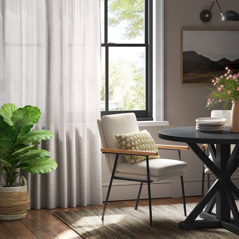 slide 2 of 6, 54"x63" Light Filtering Printed Farrah Curtain Panel Off White - Threshold™: Botanical Floral Rod Pocket, UV Protection, 1 ct