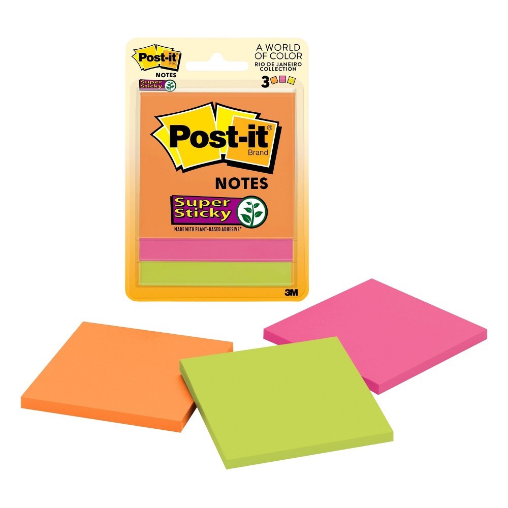 slide 7 of 8, Post-it Super Sticky Notes Multicolor, 3 ct; 3 in x 3 in