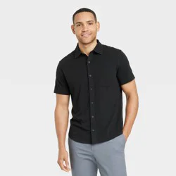 Men's Short Sleeve Knit Button-Down Shirt - Goodfellow & Co Black L