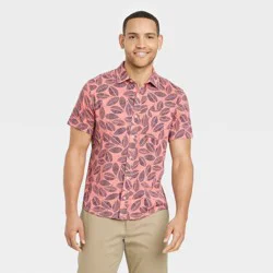 Men's Short Sleeve Knit Button-Down Shirt - Goodfellow & Co Coral Red XXL