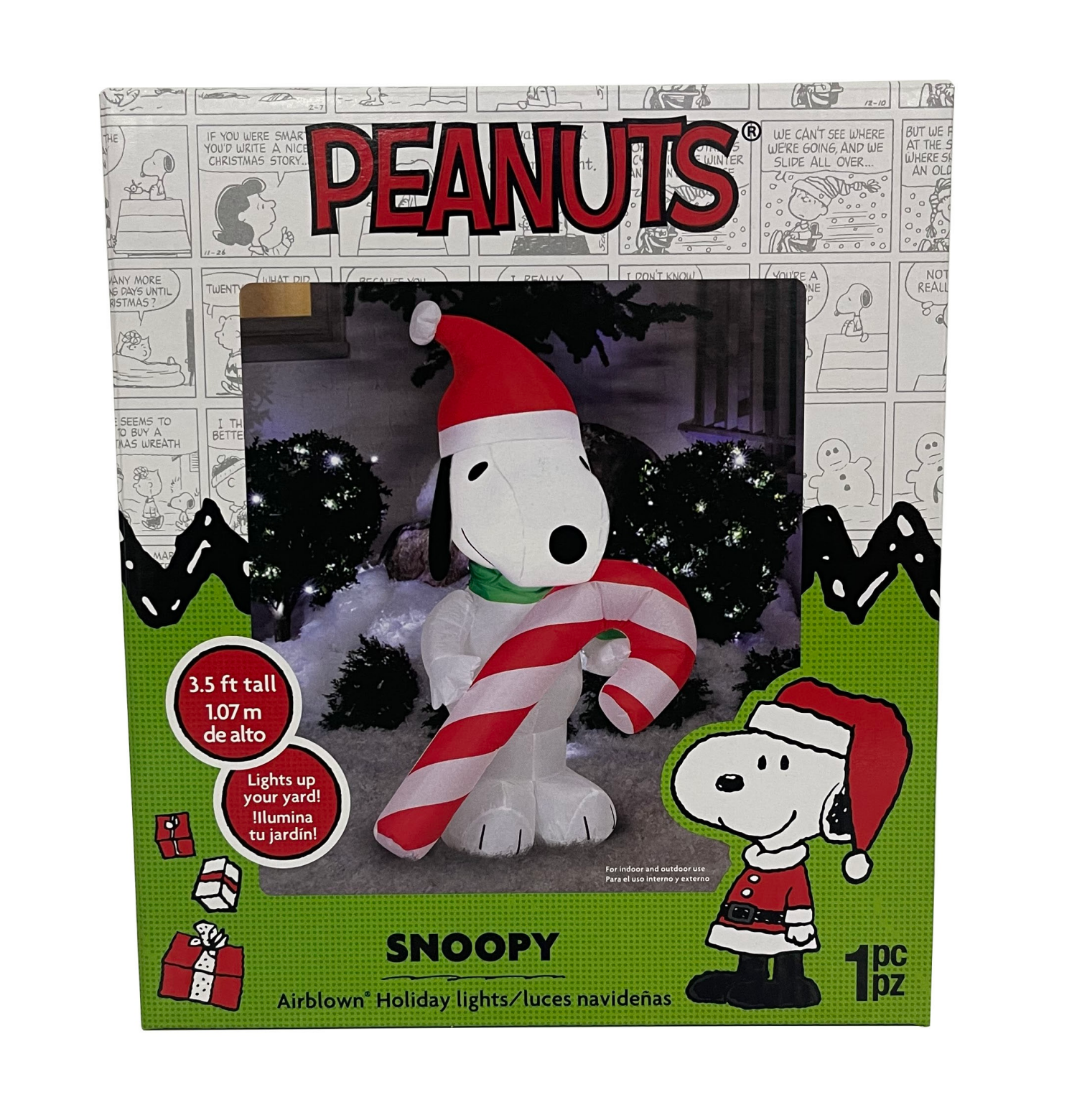 slide 3 of 8, Airblown Lights Outdoor Snoopy w/Candy Cane-SM-Peanuts, 42.13 in