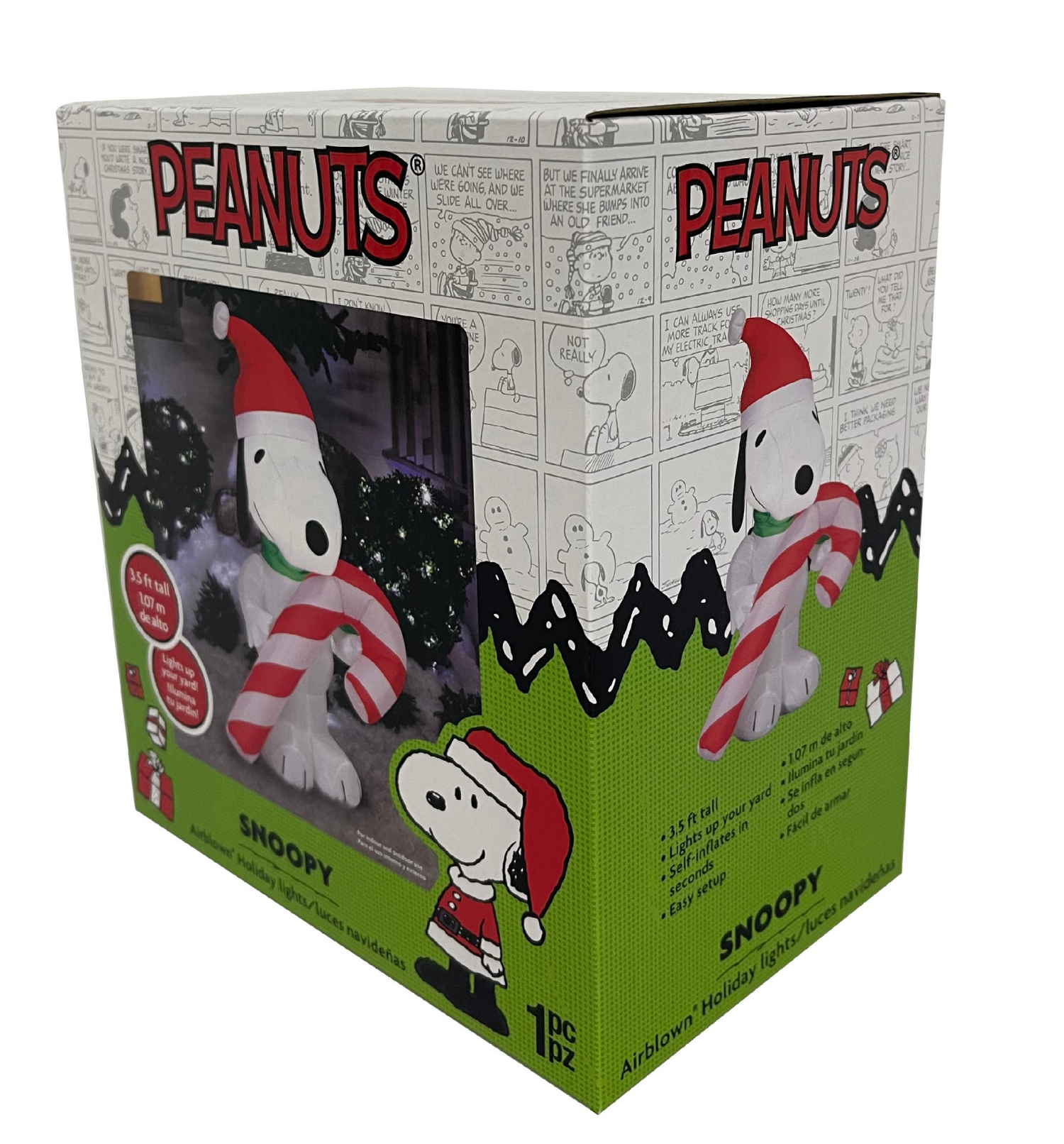 slide 7 of 8, Airblown Lights Outdoor Snoopy w/Candy Cane-SM-Peanuts, 42.13 in