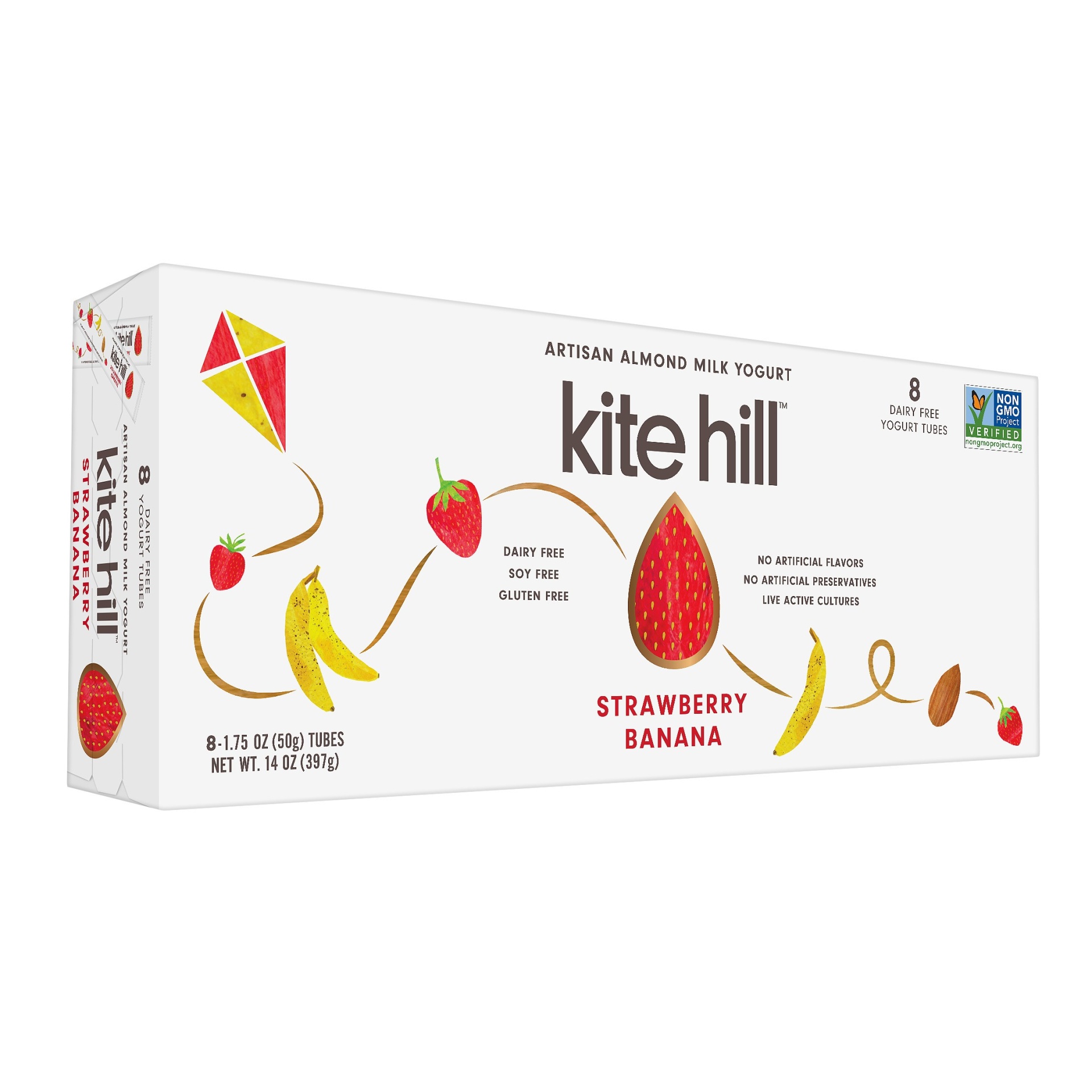 slide 1 of 1, Kite Hill Strawberry Banana Almond Milk Yogurt Tubes, 8 ct; 1.75 oz