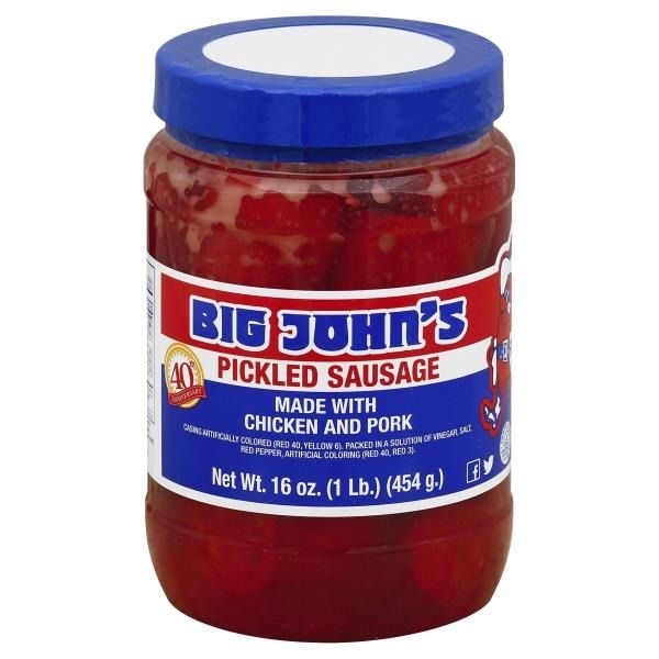 slide 1 of 1, Big John's Pickled Sausage, 16 oz