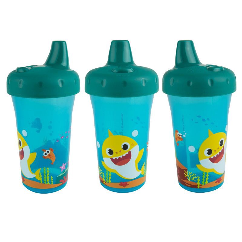 slide 3 of 3, The First Years Baby Shark 9oz Hard Spout Portable Sippy Bin Cup, 9 oz