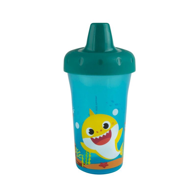 slide 1 of 3, The First Years Baby Shark 9oz Hard Spout Portable Sippy Bin Cup, 9 oz