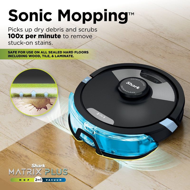 slide 5 of 14, Shark Matrix Plus 2in1 Robot Vacuum & Mop with Sonic Mopping, Matrix Clean, HEPA Bagless Self Empty - RV2610WA, 1 ct