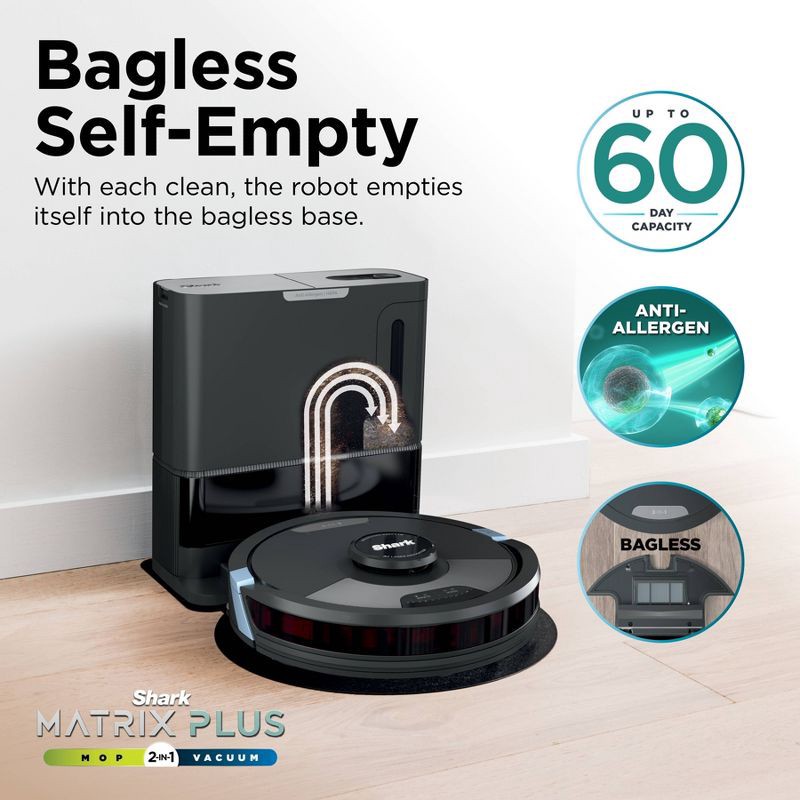 slide 8 of 14, Shark Matrix Plus 2in1 Robot Vacuum & Mop with Sonic Mopping, Matrix Clean, HEPA Bagless Self Empty - RV2610WA, 1 ct