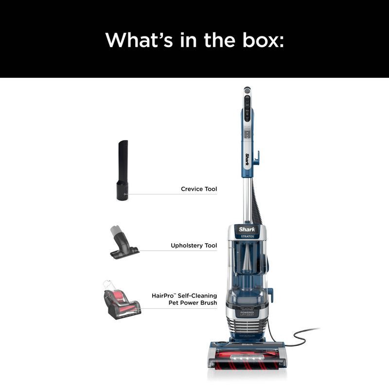 slide 14 of 15, Shark Stratos Upright Vacuum with DuoClean PowerFins HairPro, Self-Cleaning Brushroll, Odor Neutralizer Technology Navy AZ3002, 1 ct