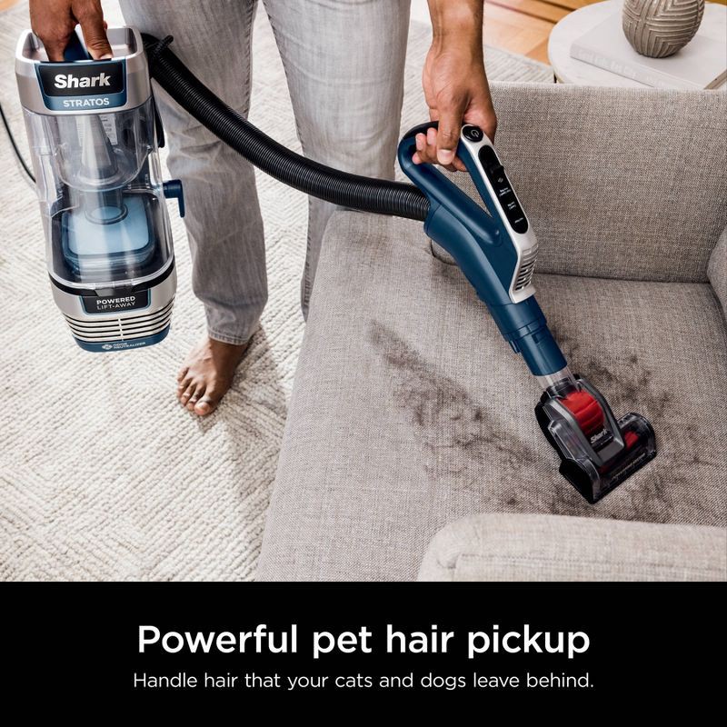 slide 4 of 15, Shark Stratos Upright Vacuum with DuoClean PowerFins HairPro, Self-Cleaning Brushroll, Odor Neutralizer Technology Navy AZ3002, 1 ct