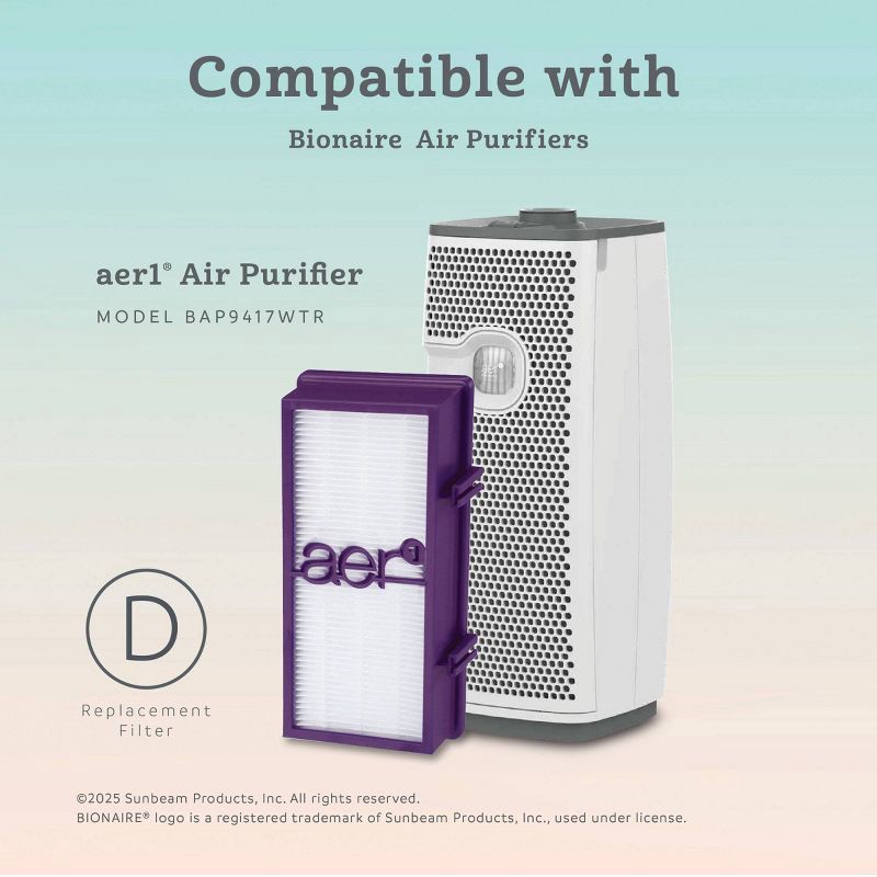 slide 2 of 5, Bionaire 2pk AER1 Allergen Air Purifier Filters Purple: True HEPA, EPA Certified, Captures Odors & Smoke, Fits Bionaire & Holmes, 2 ct