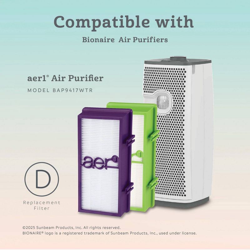 slide 3 of 5, Bionaire 2pk AER1 Allergen Air Purifier Filters Purple: True HEPA, EPA Certified, Captures Odors & Smoke, Fits Bionaire & Holmes, 2 ct