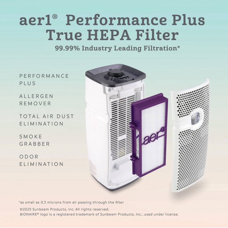 slide 4 of 5, Bionaire 2pk AER1 Allergen Air Purifier Filters Purple: True HEPA, EPA Certified, Captures Odors & Smoke, Fits Bionaire & Holmes, 2 ct