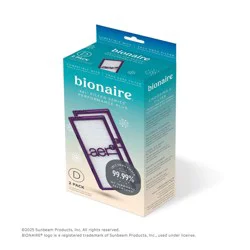Bionaire 2pk AER1 Allergen Air Purifier Filters Purple: True HEPA, EPA Certified, Captures Odors & Smoke, Fits Bionaire & Holmes