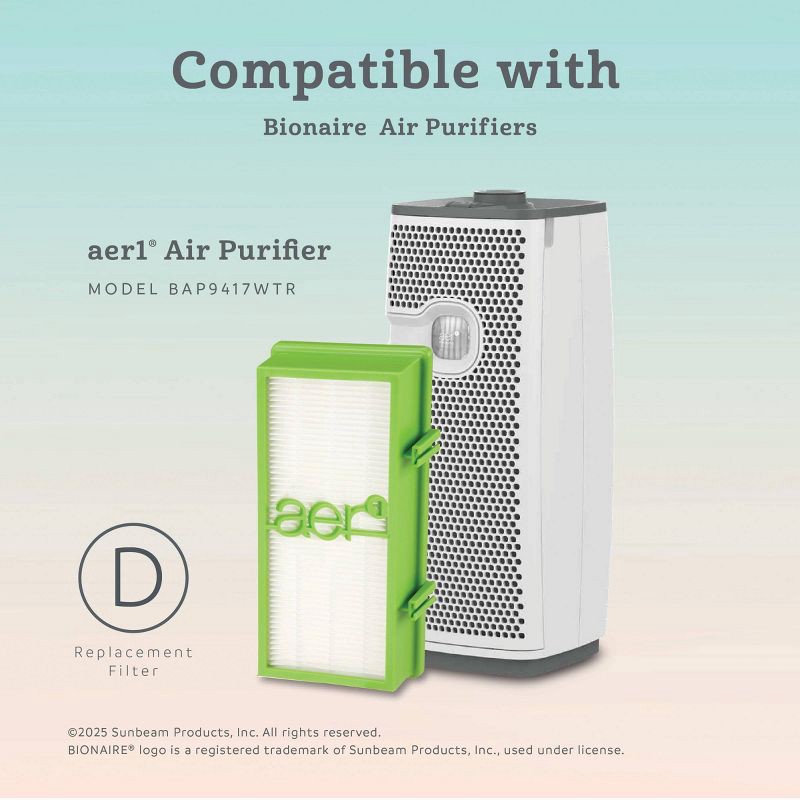 slide 2 of 5, Bionaire 2pk AER1 Allergen Air Purifier Filters Green: True HEPA, EPA Certified, Captures Odors & Smoke, Fits Bionaire & Holmes, 2 ct