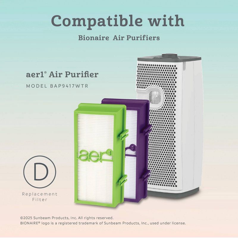 slide 3 of 5, Bionaire 2pk AER1 Allergen Air Purifier Filters Green: True HEPA, EPA Certified, Captures Odors & Smoke, Fits Bionaire & Holmes, 2 ct