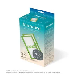 Bionaire 2pk AER1 Allergen Air Purifier Filters Green: True HEPA, EPA Certified, Captures Odors & Smoke, Fits Bionaire & Holmes