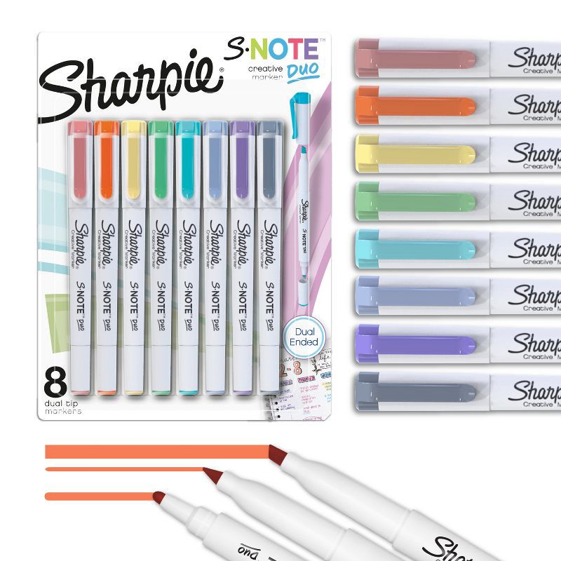 slide 1 of 6, Sharpie S-Note 8pk Dual Tip Creative Colorful Highlighters Gifting: Ultra Fine & Fine Point, Art Stationery, Teacher Supplies, 8 ct