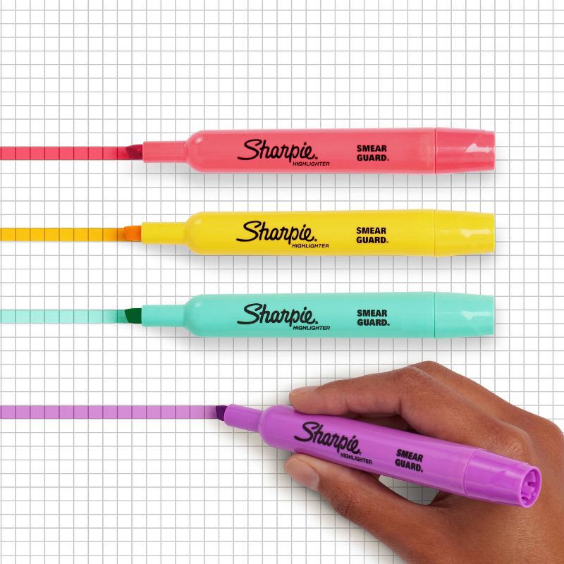slide 4 of 6, Sharpie 12pk Highlighters Smear Guard Chisel Tip Assorted Colors: Bold Multicolored Markers for School & Office, 12 ct
