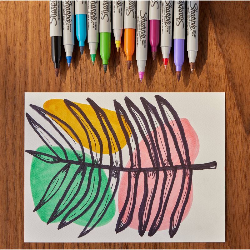 slide 4 of 6, Sharpie 12pk Permanent Markers Brush and Ultra Fine Twin Assorted Colors: Sharpie Brush Tip & Twin Tip, Colored Markers, 12 ct