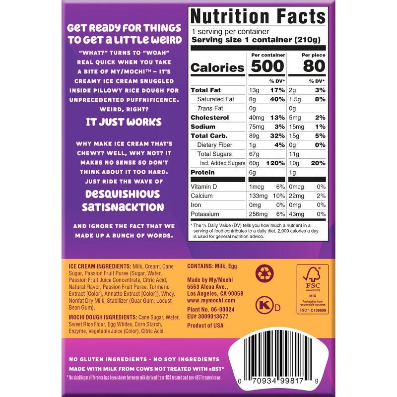 slide 3 of 6, My/Mochi Passion Fruit Frozen Ice Cream - 6ct, 6 ct