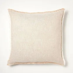 Threshold designed w/Studio McGee Oversized Reversible Linen Square Throw Pillow with Frayed Edges Beige - Threshold™ designed with Studio McGee