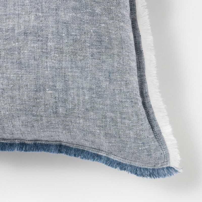 slide 3 of 4, Threshold designed w/Studio McGee Oversized Reversible Linen Square Throw Pillow with Frayed Edges Blue - Threshold™ designed with Studio McGee: Indoor Comfort, Zipper Closure, 1 ct