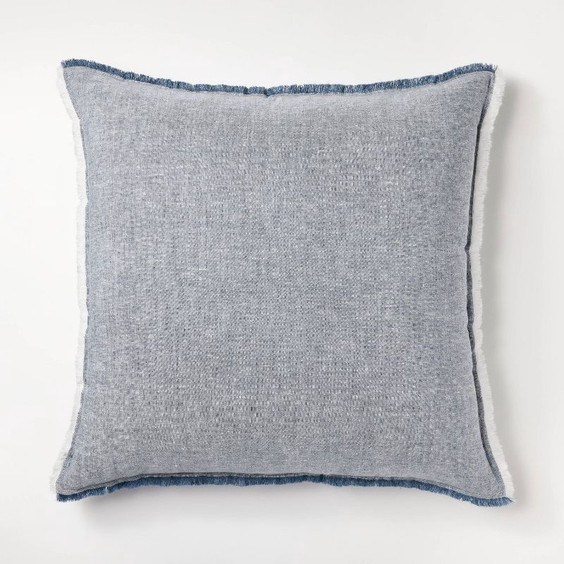 slide 1 of 4, Threshold designed w/Studio McGee Oversized Reversible Linen Square Throw Pillow with Frayed Edges Blue - Threshold™ designed with Studio McGee: Indoor Comfort, Zipper Closure, 1 ct