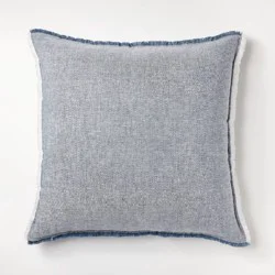 Threshold designed w/Studio McGee Oversized Reversible Linen Square Throw Pillow with Frayed Edges Blue - Threshold™ designed with Studio McGee: Indoor Comfort, Zipper Closure