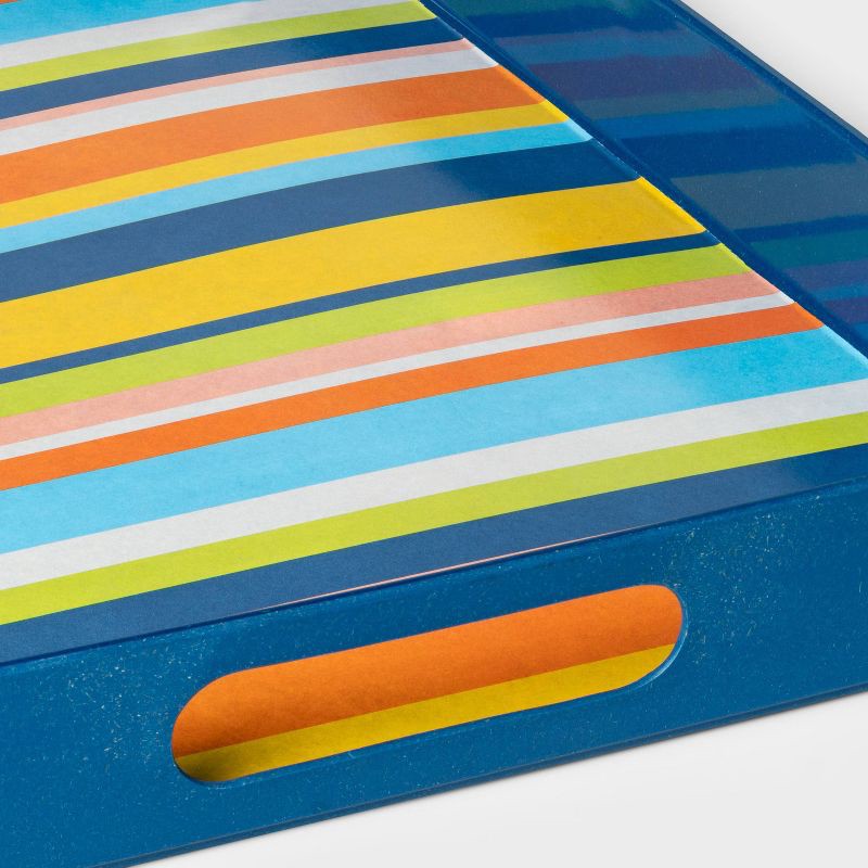 slide 3 of 3, 18" x 13" Bamboo and Melamine Striped Serving Tray - Sun Squad, 1 ct