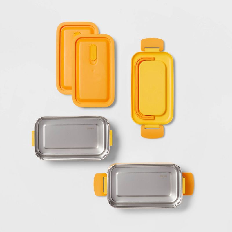 slide 2 of 3, 2pk Stainless Steel Stackable Bento Boxes Yellow - Sun Squad, 2 ct