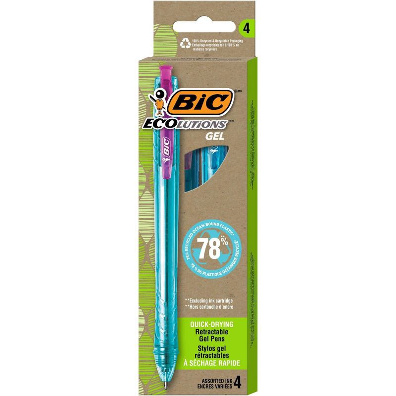 slide 1 of 6, BiC 4ct Gel Pen Ocean-Bound ECOlutions Assorted Ink, 4 ct