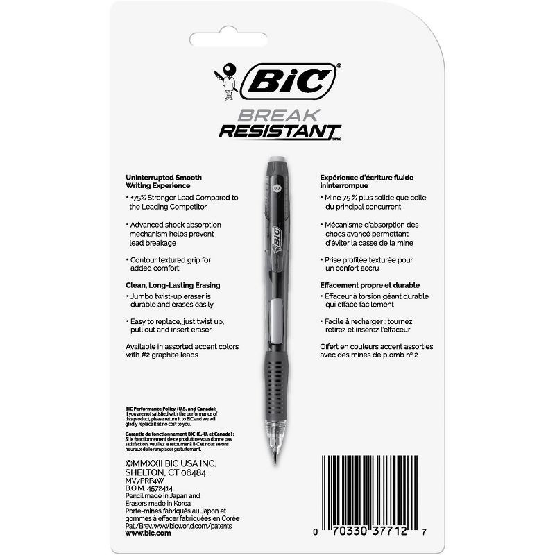 slide 2 of 5, BiC 4ct Break-Resistant Mechanical Pencil Velocity Premium: 0.7mm No. 2 Multicolor Pencils, Plastic, Ages 5+, 4 ct