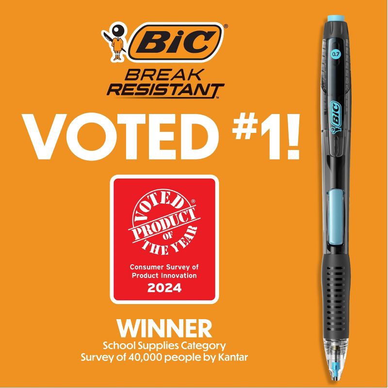slide 3 of 5, BiC 4ct Break-Resistant Mechanical Pencil Velocity Premium: 0.7mm No. 2 Multicolor Pencils, Plastic, Ages 5+, 4 ct