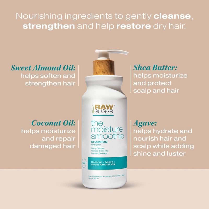 slide 2 of 8, Raw Sugar The Moisture Smoothie Shampoo - Coconut + Agave + Sweet Almond Milk - 30 fl oz, 30 fl oz