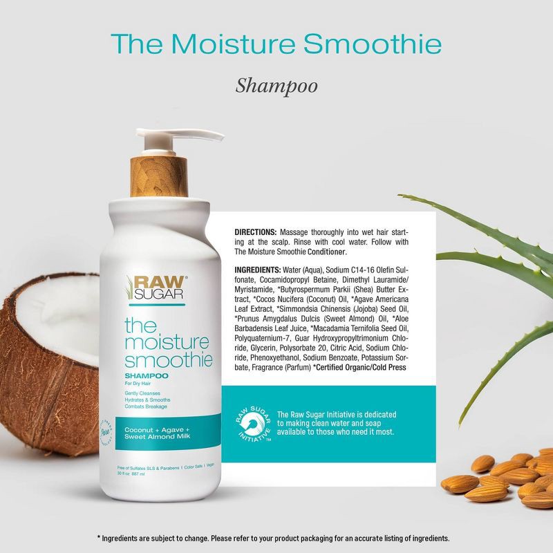 slide 4 of 8, Raw Sugar The Moisture Smoothie Shampoo - Coconut + Agave + Sweet Almond Milk - 30 fl oz, 30 fl oz