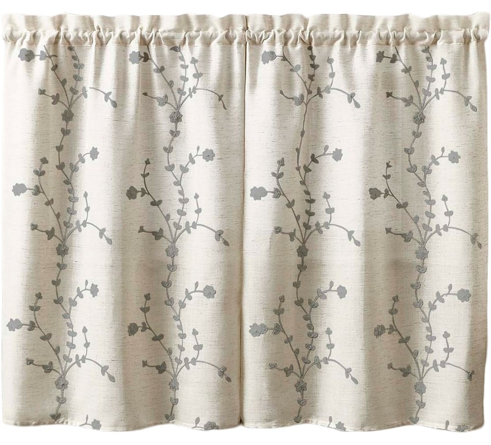 slide 1 of 1, Curtain Works Lynne Embroidered Window Tier - 2 Pk - Gray, 56 in x 36 in