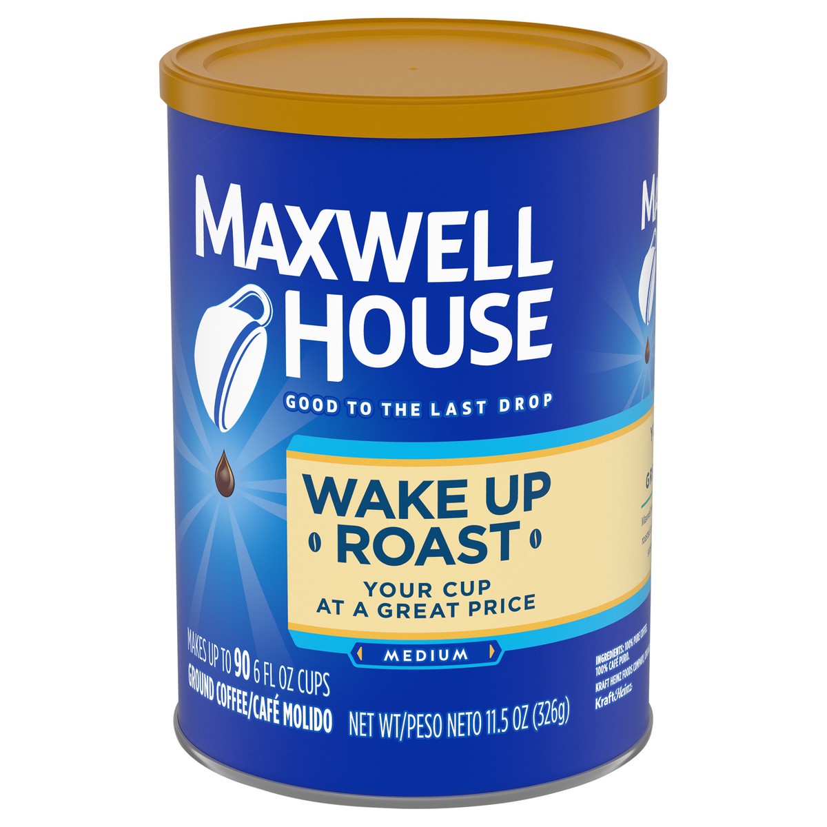 slide 2 of 9, Maxwell House Wake Up Roast Medium Roast Ground Coffee, 11.5 oz Canister, 11.5 oz