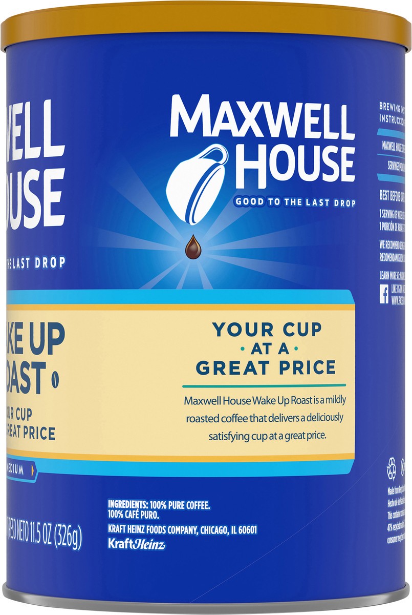 slide 7 of 9, Maxwell House Wake Up Roast Medium Roast Ground Coffee, 11.5 oz Canister, 11.5 oz