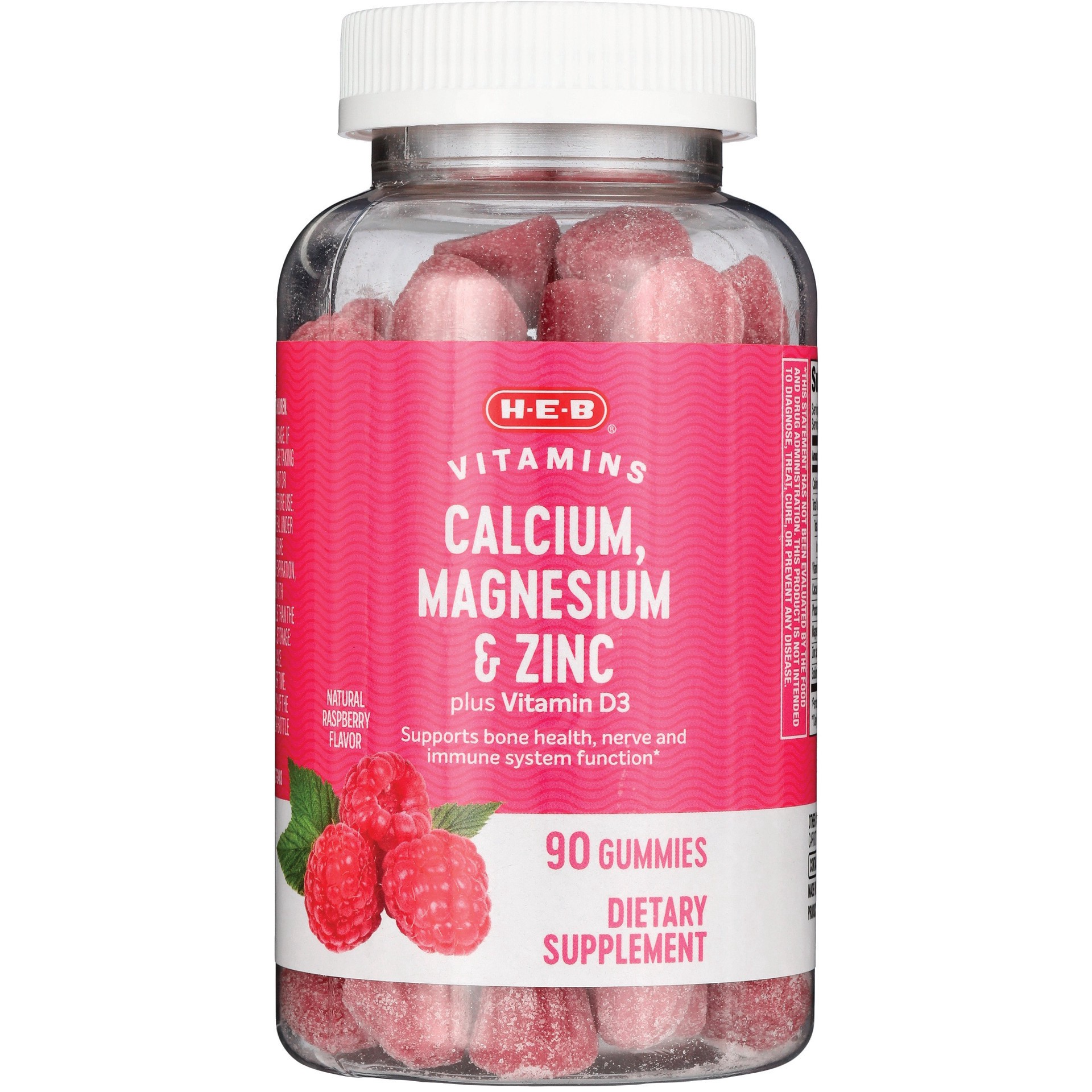 slide 1 of 1, H-E-B Vitamins Calcium, Magnesium & Zinc + D3 Gummies - Raspberry, 90 ct