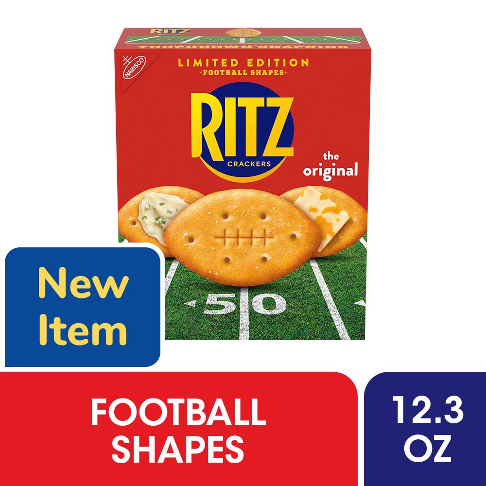 slide 1 of 5, RITZ Football Shapes Original Crackers, Snacks for Kids and Adults, Party Snacks, Limited Edition, 12.3 oz, 12.3 oz