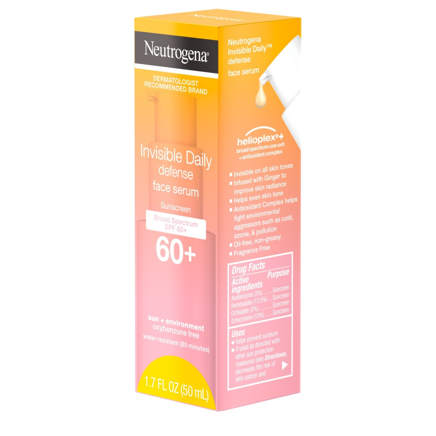 slide 7 of 7, Neutrogena 00086800111535 Neutrogena Invisible Daily Defense Sunscreen Face Serum SPF 60+, 1.7 Fl. Oz, 1.7 fl oz