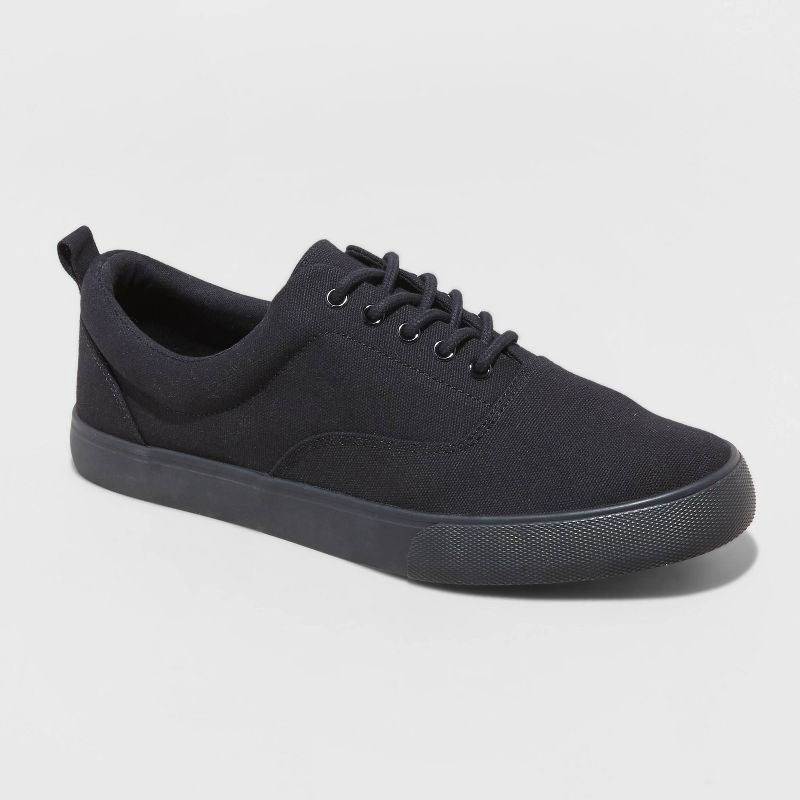 slide 1 of 5, Men's Brady Canvas Sneakers - Goodfellow & Co™ Black 9.5: Lace-Up, Padded Collar, Flocked Outsole, 1 ct